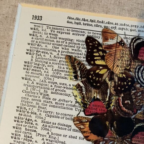 Framed Elephant and Butterfly Print on Recycled Encyclopedia Page - Picture 5 of 16